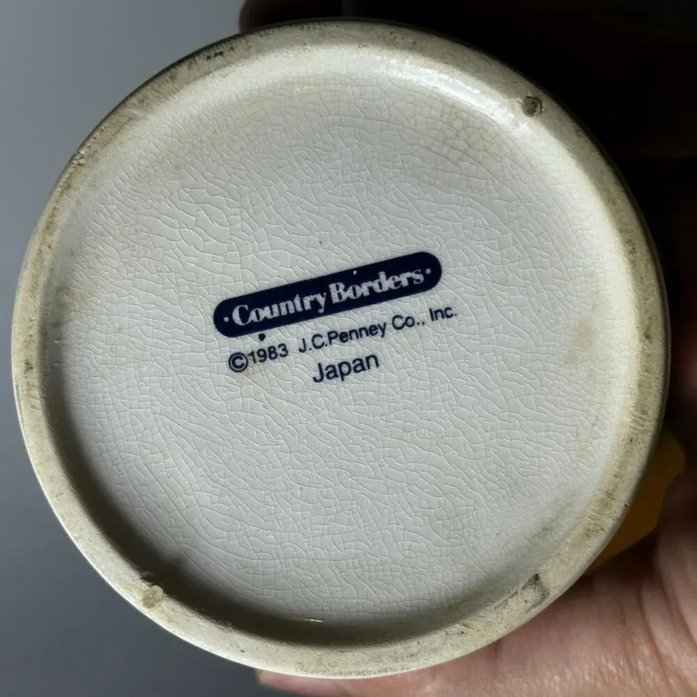 Vintage JCPenney Country Borders Ceramic Canister Blue Tulip Lid Japan 1983